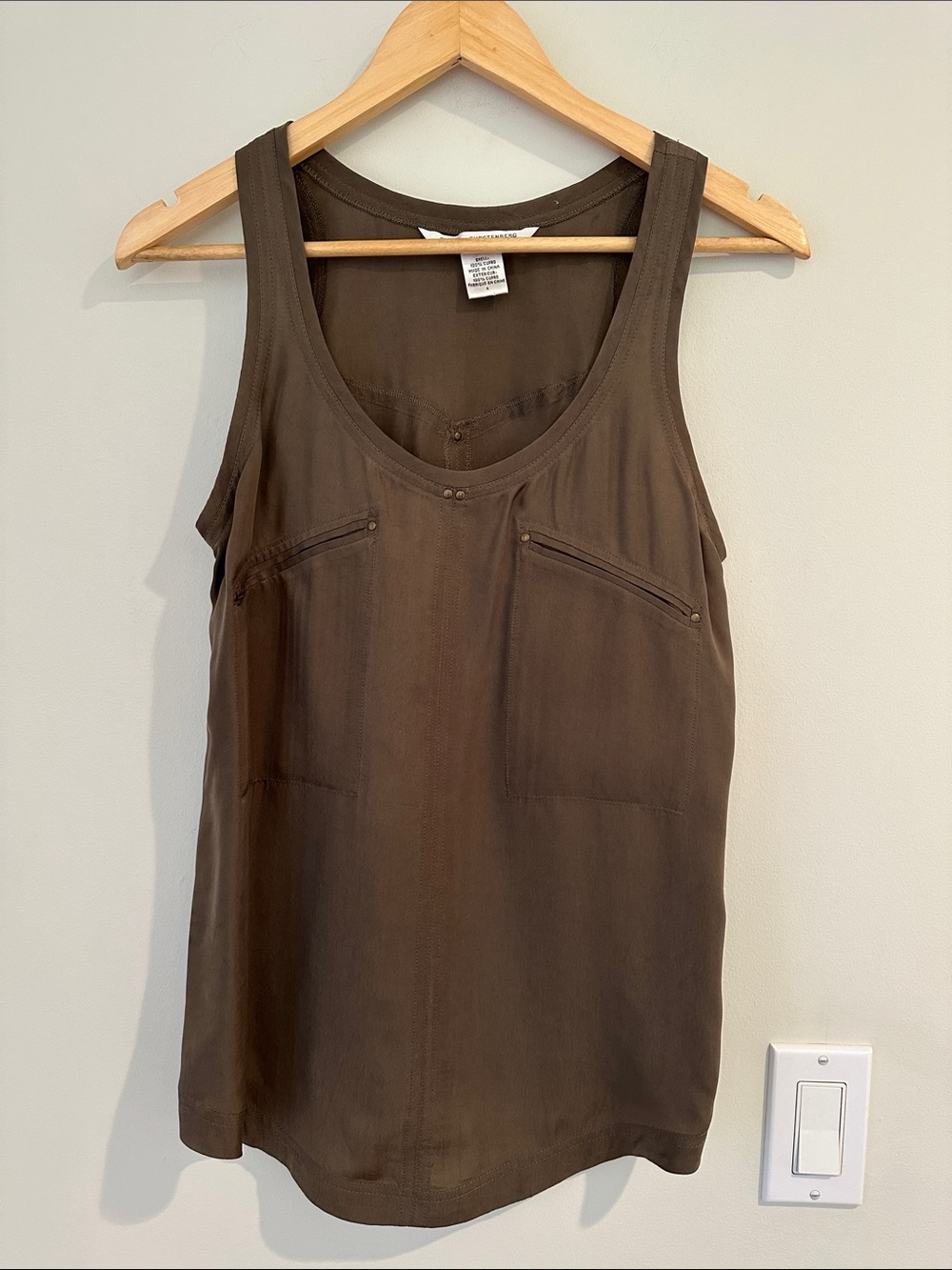 Diane Von Furstenberg Olive Tank With Stud Detail